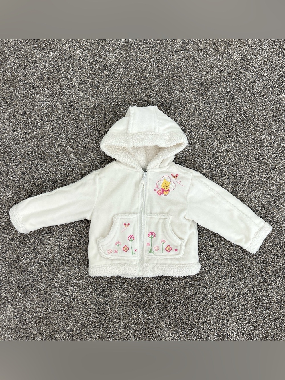 Disney Winnie the Pooh Cream Butterfly Embroidered Zip Jacket